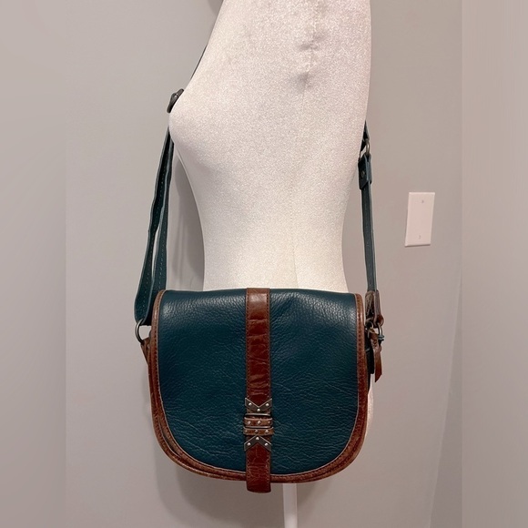 The Sak Handbags - The Sak Green/Brown Leather Boho Saddle Bag Shoulder Bag